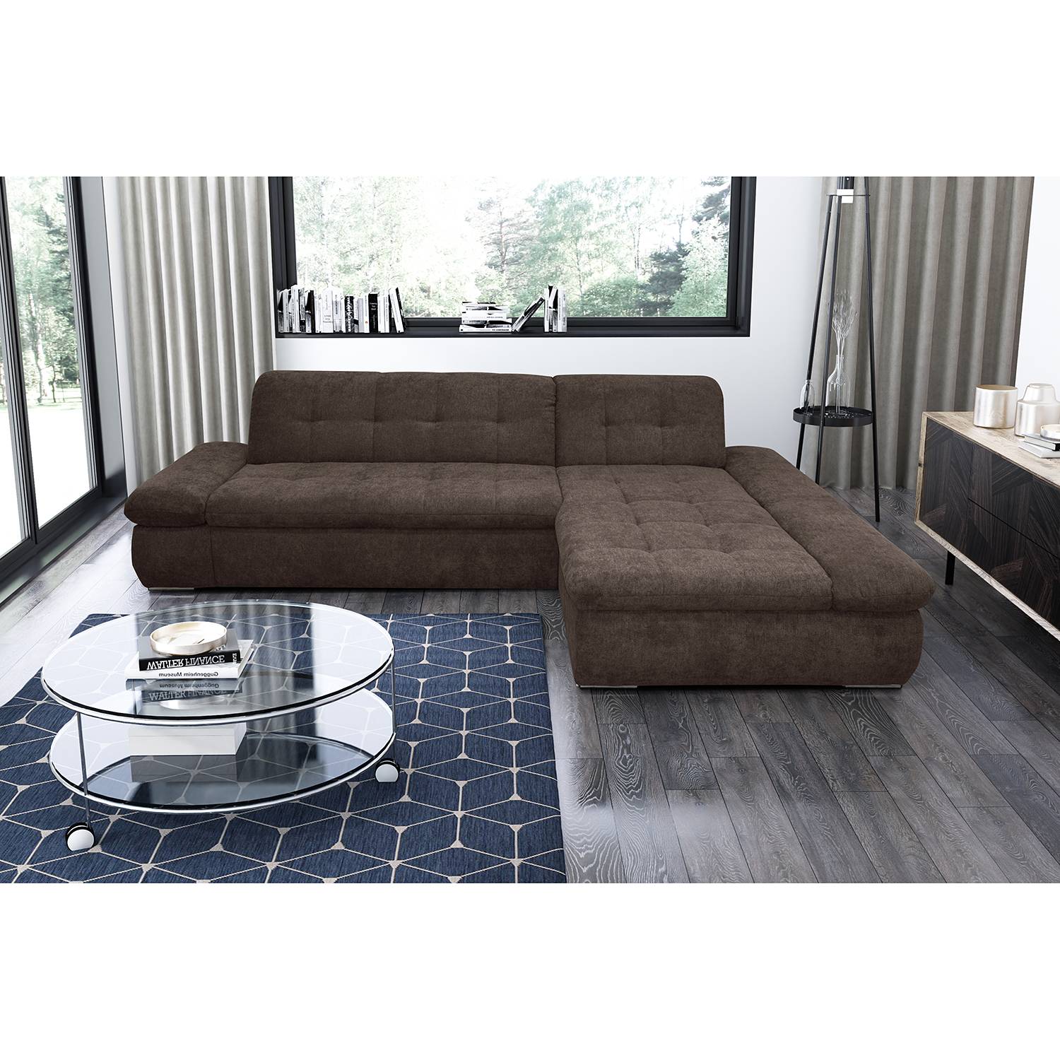 loftscape Ecksofa Lemley Espresso Webstoff 300x80x172 cm mit Schlaffunktion von loftscape