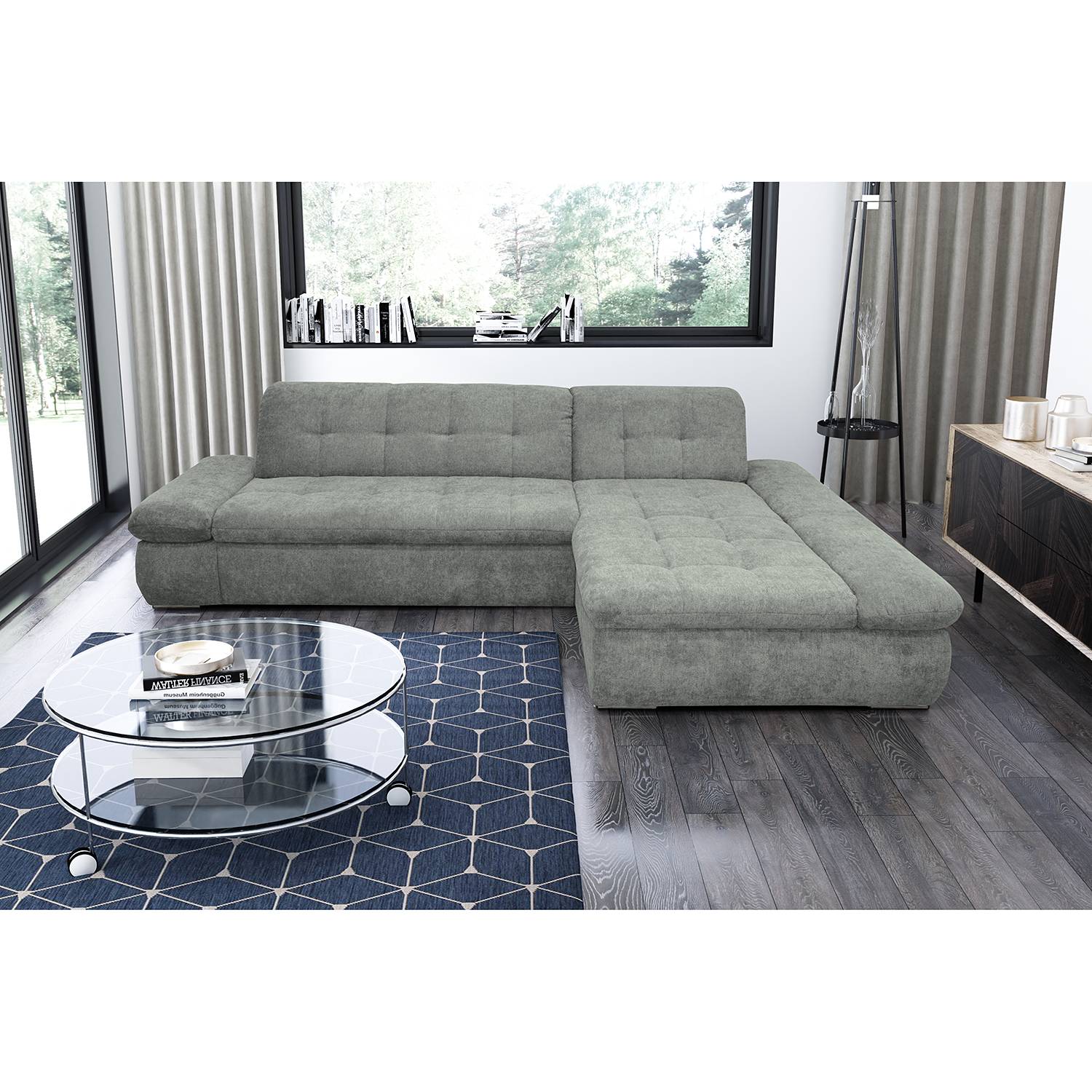 loftscape Ecksofa Lemley Grau Webstoff 300x80x172 cm mit Schlaffunktion von loftscape