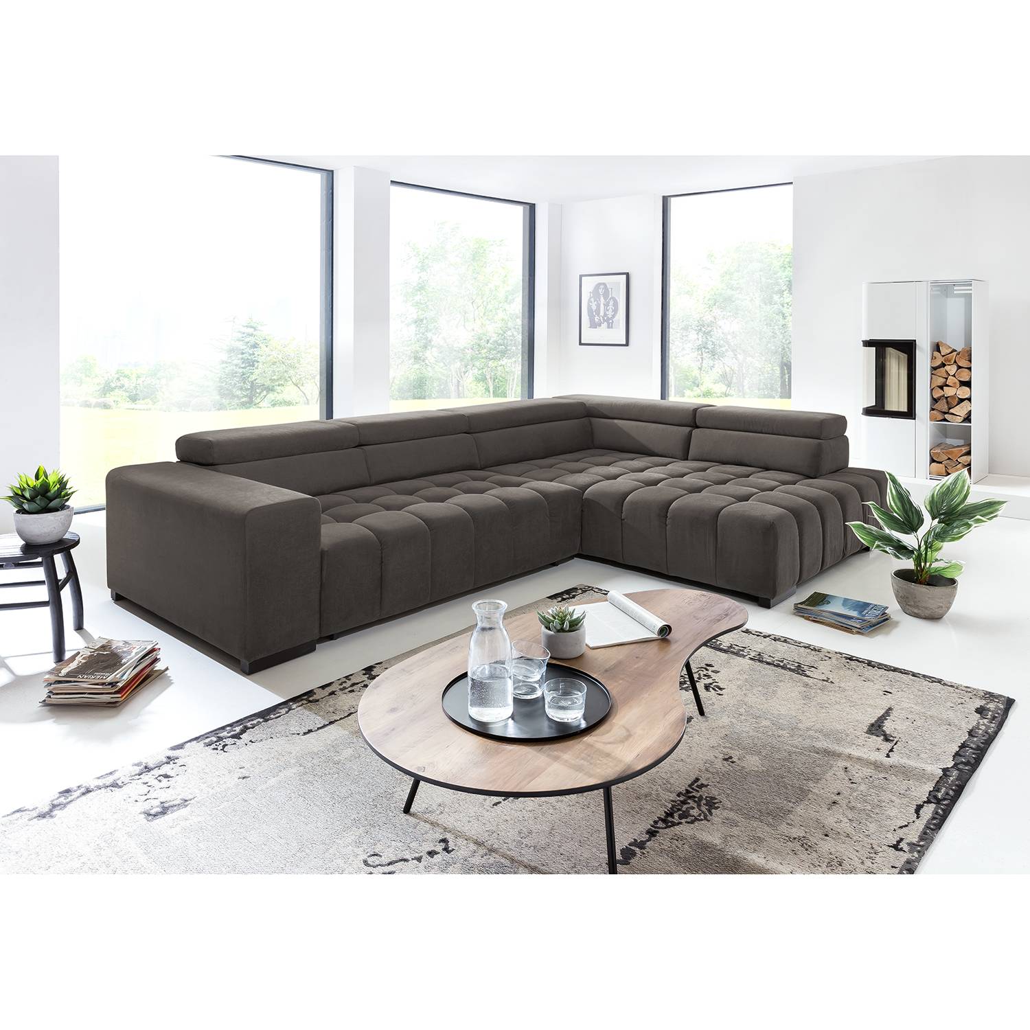 loftscape Ecksofa Masaya Braungrau Microfaser 307x73x201 cm mit Schlaffunktion von loftscape