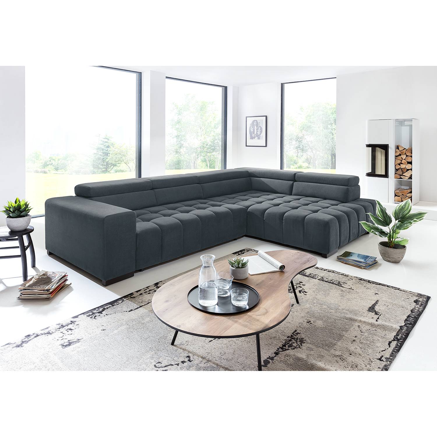 loftscape Ecksofa Masaya Graphit Microfaser 307x73x201 cm mit Schlaffunktion von loftscape