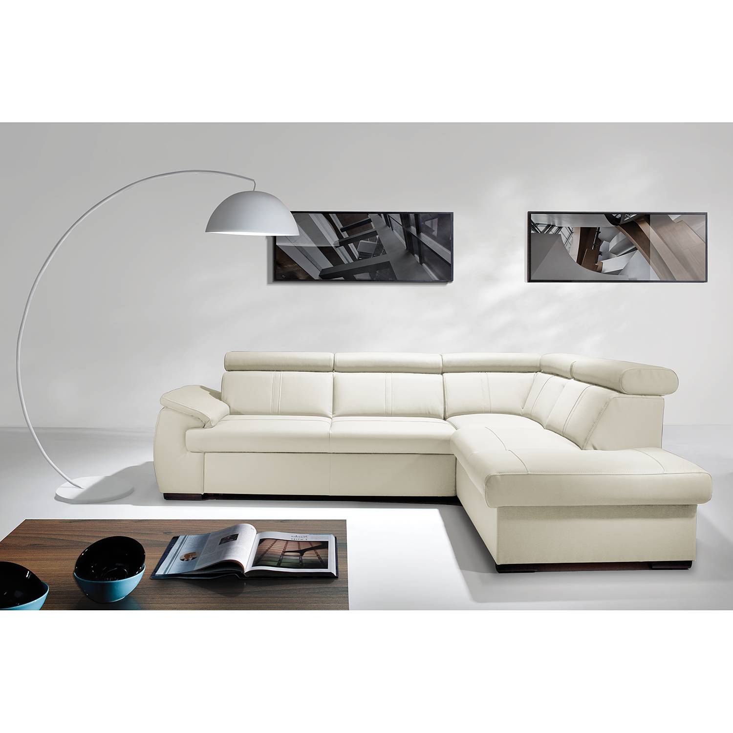 loftscape Ecksofa Olival IV 2-Sitzer Altweiß Echtleder 265x82x210 cm mit Schlaffunktion und Bettkasten von loftscape