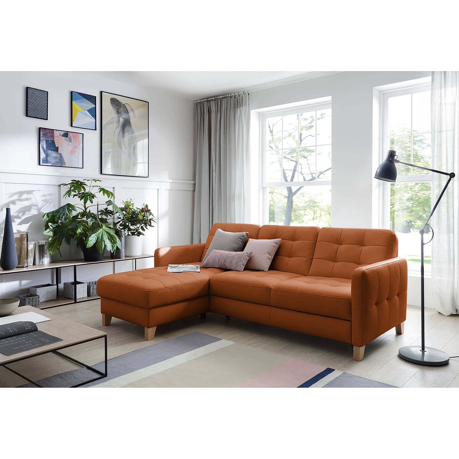 loftscape Ecksofa Princesa Cognac Echtleder 217x84x157 cm von loftscape