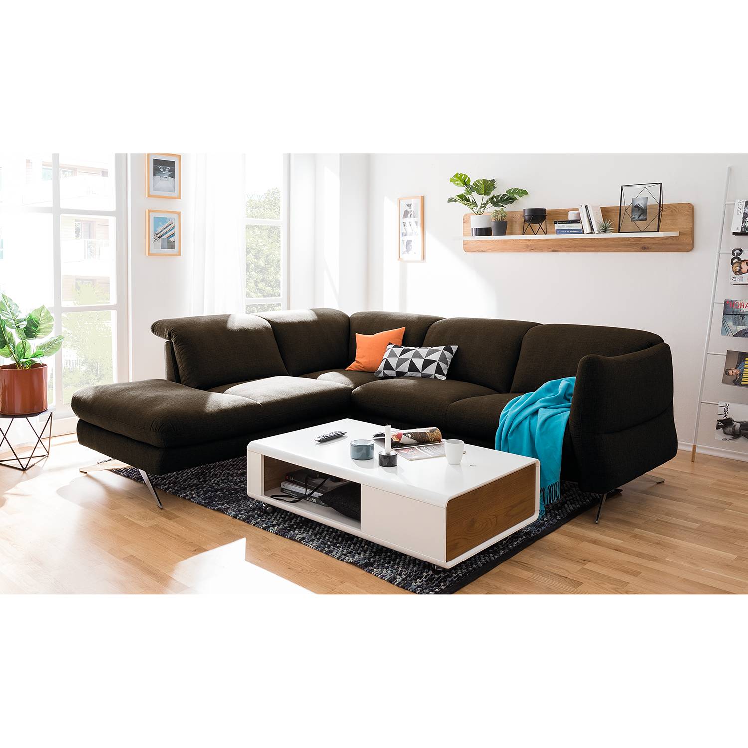 loftscape Ecksofa Radway 2-Sitzer Antikbraun Flachgewebe 286x79x111 cm von loftscape