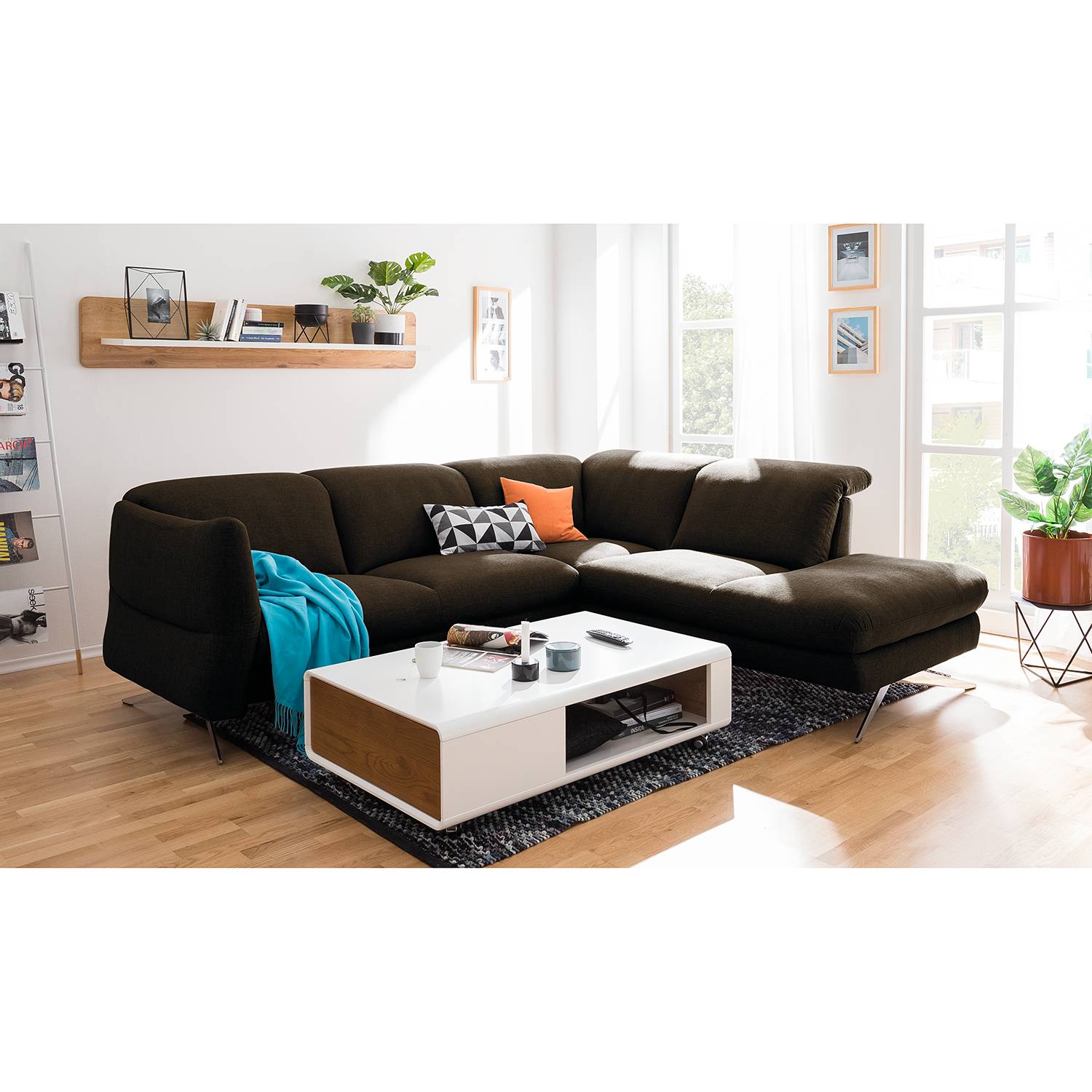 loftscape Ecksofa Radway 2-Sitzer Antikbraun Flachgewebe 286x79x111 cm von loftscape