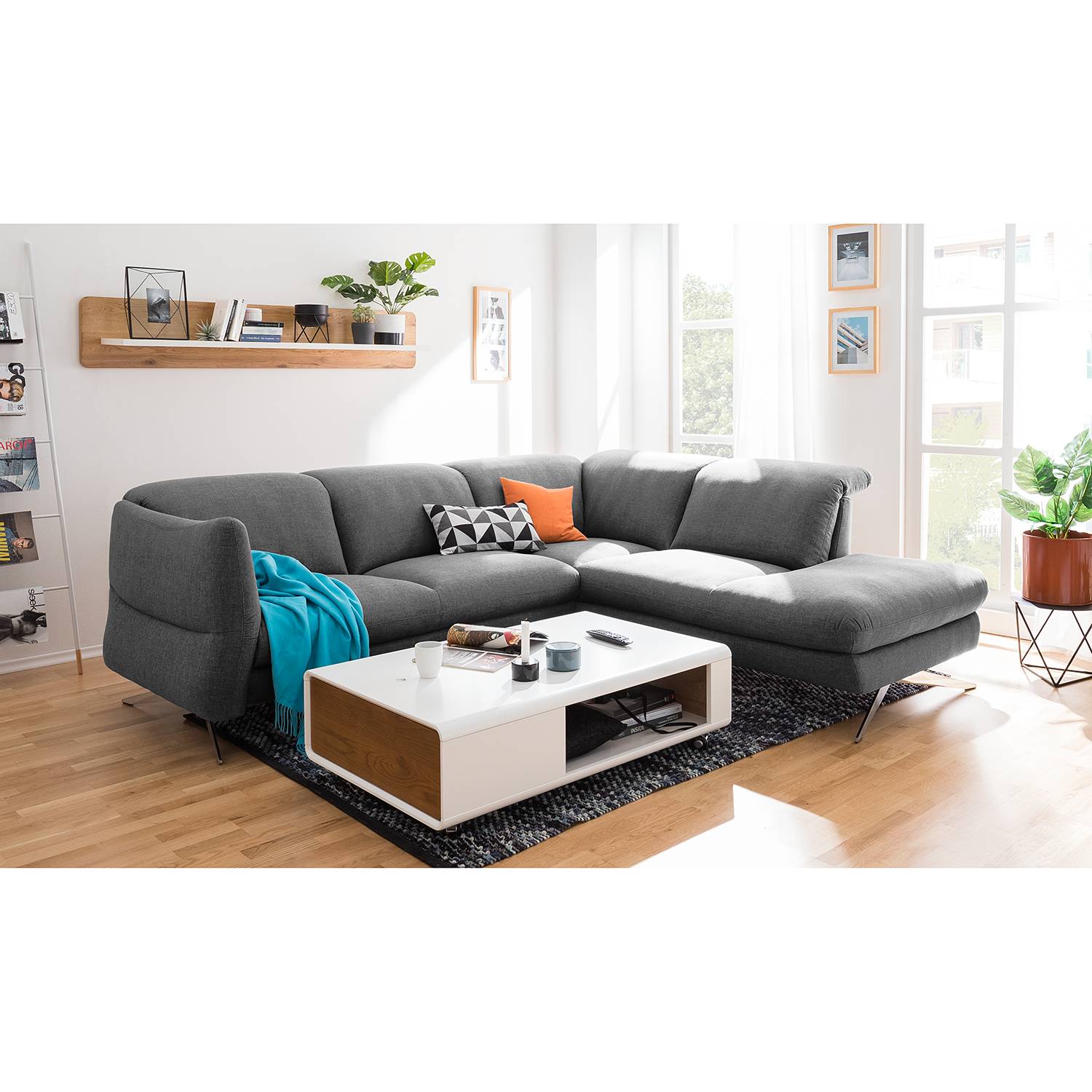 loftscape Ecksofa Radway 2-Sitzer Dunkelgrau Flachgewebe 286x79x111 cm von loftscape