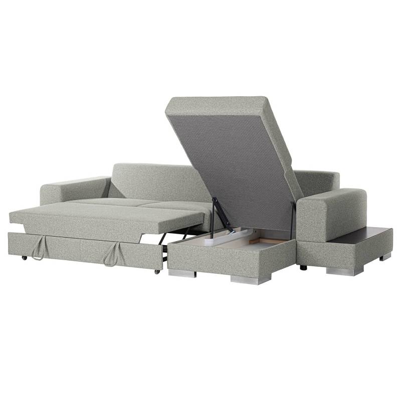 home24 Ecksofa Vassy Grau/Lichtgrau Webstoff Voer 300 x 85 x 164cm Longchair davorstehend rechts Tablett Modern von home24