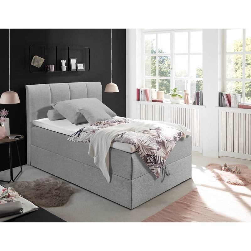 loftscape Polsterbett Lofou 140x200 cm Webstoff Grau mit Bettkasten/Topper Modern von loftscape