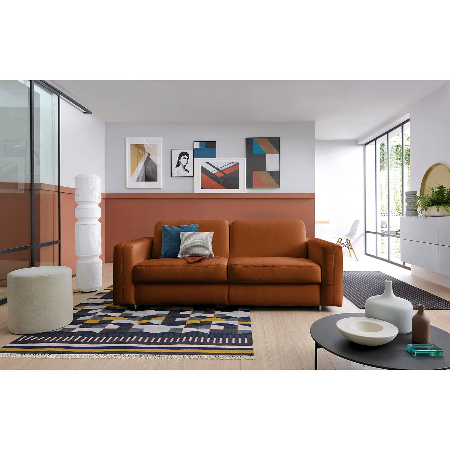 loftscape Schlafsofa Blayney Cognac Echtleder 201x86x101 cm mit Schlaffunktion von loftscape