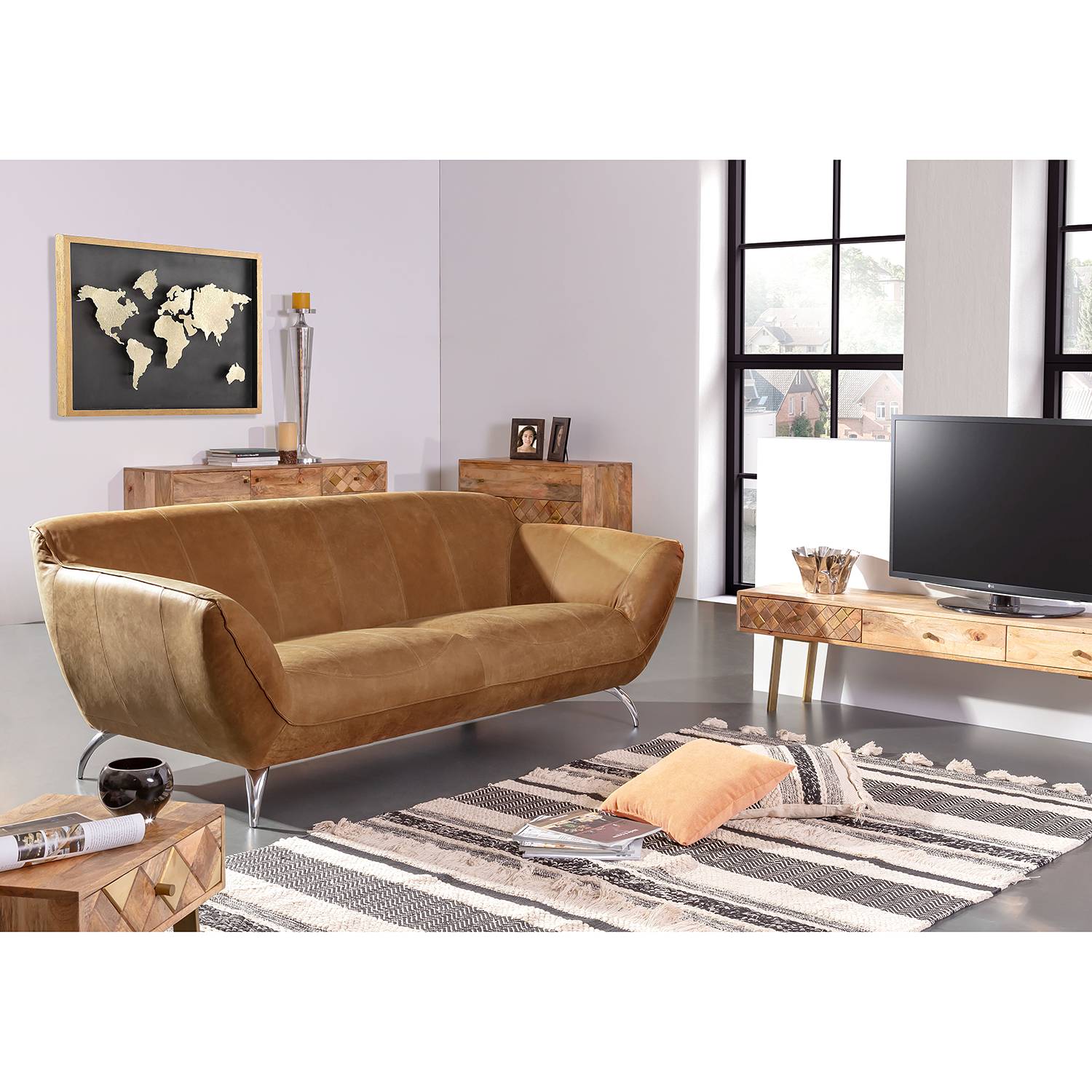 loftscape Sofa Astley 2-Sitzer Cognac Echtleder 205x83x110 cm (BxHxT) Modern von loftscape