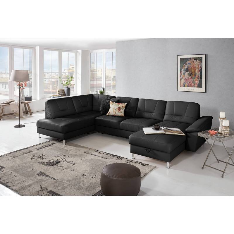 loftscape Wohnlandschaft Kappel Schwarz Echtleder 310x85x176 cm mit Schlaffunktion und Bettkasten von loftscape