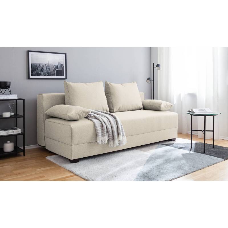 roomscape Boxspring-Schlafsofa Dingo Creme Webstoff 202x85x110 cm mit Schlaffunktion und Bettkasten von loftscape