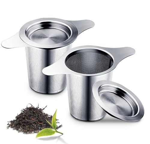 Logei Teesieb für Losen Tee, 2 Stück Teefilter Edelstahl 304 mit breiter Doppelgriff und Deckel, Feinmaschiges Tea Infuser Wiederverwendbar Tee Sieb für Tasse Teekanne Töpfe von logei