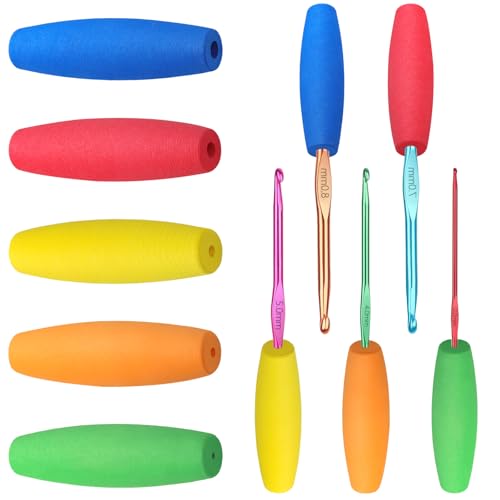 10 Stück Häkelnadel Griff,Bunte Abriebfest Ergonomische Häkelnadel Griff,Weich EVA Häkelnadels Set,Crochet Hook Griffs für Häkelanfänger DIY Handstrick Werkzeuge und Angelzubehör von loghohu