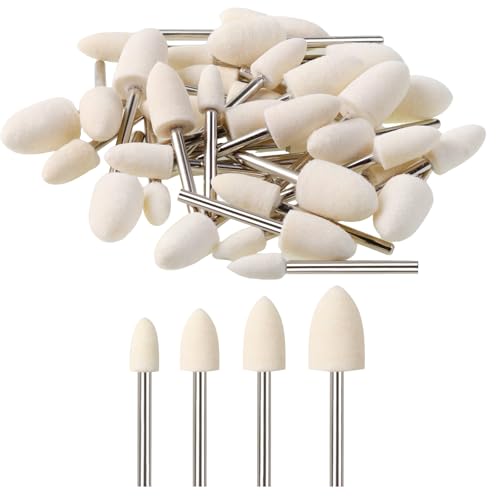 40 Stück Polieraufsatz, Wollfilz Polier Bits, Wollfilz Polierscheiben, 1/8 Zoll Schaft, Kegelförmige Wollpolierpunkte für Drehwerkzeug (6 mm, 8 mm, 10 mm, 12 mm) von loghohu