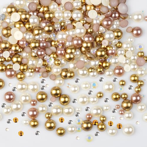 50g Nagel Charms, Nagel Steine, Mix Perlen und Strasssteine für Bastelbedarf Flachrück-Strasssteine Halbrundperlen 3mm-10mm Nagelzubehör Strass mit Pinzette von loghohu