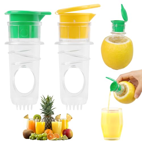 Zitronenpresse mit Schraubverschluss, manuelle Entsafter mit integriertem Filter, Zitronenpresse, tragbare Orangen-Zitruspresse für Limettenpresse für Cocktails, Getränke, 2 Stück (grün + gelb) von loghohu