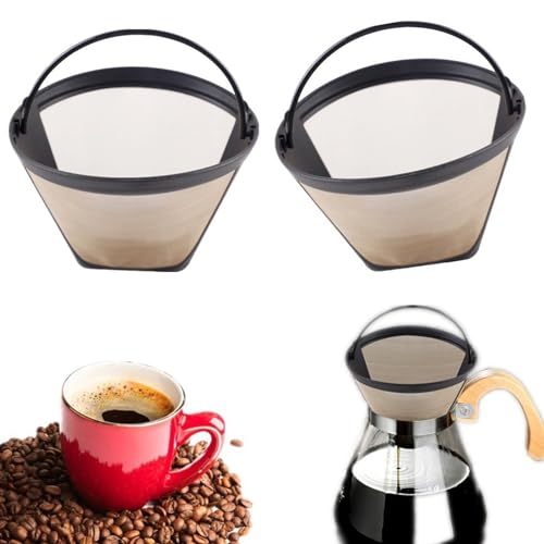 Lohill 2 Stück Kaffeefilter Dauerkaffeefilter Größe 4 Wiederverwendbar 8-12 Tassen Edelstahl Kaffee Filter 100 Mesh Korb Waschbar Kaffeefilter mit Griff Für Meiste Kaffeemaschine von lohill