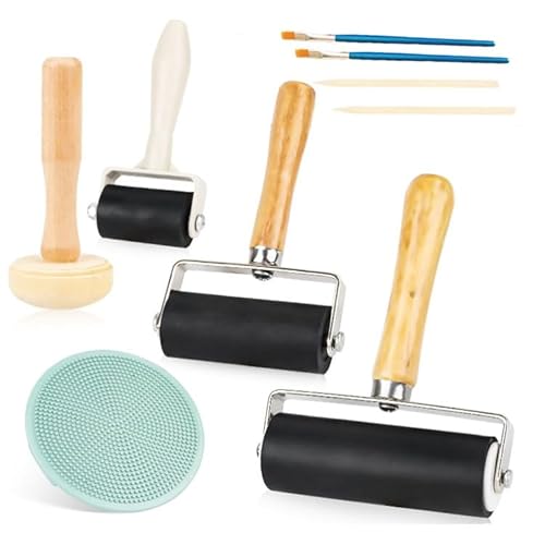 Lohill 3 Stk Lackierrolle Linoldruck mit Pilzwalze Robuste Andrückrolle und Gravur Farbroller Set für Malerei Kunst Druck Tuscheblöcke Handwerkliches Schaffen Stempeln Pinselrolle von lohill