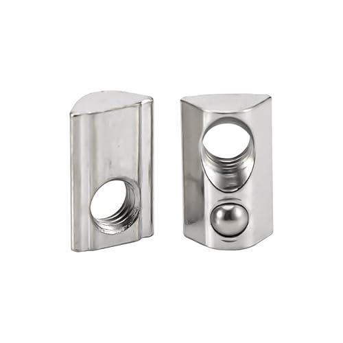 Lohill 40 Stück Nutensteine mit kugel Nut 8, 40-Serie M8 T Nutsteine mit Zentrierung Steg Gleitmutter und Federkugel Vernickelter Stahl für europäische Standard 40er Aluminiumprofil-Extrusionsschlitz von lohill