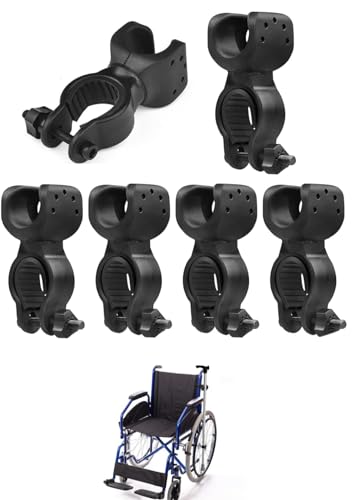 lohill 6 stück Krückenhalter, 360 Grad Drehung Sichere Stabile Rollator Zubehör, Langlebig Gehstockhalter Rollator Halter für 2,5 Bis 3,1 cm Rohr,Stockhalterung für Mobilitätsroller,Rollstuhl von lohill