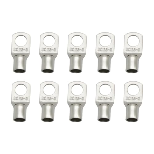 10 Stück Rohrkabelschuh M8, Kabelschuhe Set 25mm², Ringkabelschuh, Unisolierte SC25-8 Verzinntes Kupfer Ringkabelschuhe Set, Rohrkabelschuhe für Batteriekabel Kfz Kabelschuh Verteilerkästen von lokxmve
