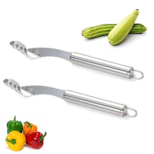 2 Stück Paprika Entkerner, Edelstahl Zucchini Gurkenentkerner, Jalapeno Pfefferentkerner, Aubergine Entkerner, Pepper Seed Corer, Kernentkerner für Gemüse, Jalapenos, Chilis, Paprika, Gurke von lokxmve