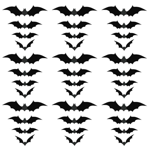 72 Stück Halloween Deko Fledermäuse 4 Größen 3D Halloween Fledermaus Deko HalloweenDekoration 3D Fledermaus Aufkleber Schwarz Fledermäuse Wandaufkleber für HalloweenParty Fensterdeko Wanddeko 72 Stück Halloween Deko Fledermäuse 4 Größen 3D Halloween Fledermaus Deko HalloweenDekoration 3D Fledermaus Aufkleber Schwarz Fledermäuse Wandaufkleber für HalloweenParty Fensterdeko Wanddeko von lokxmve