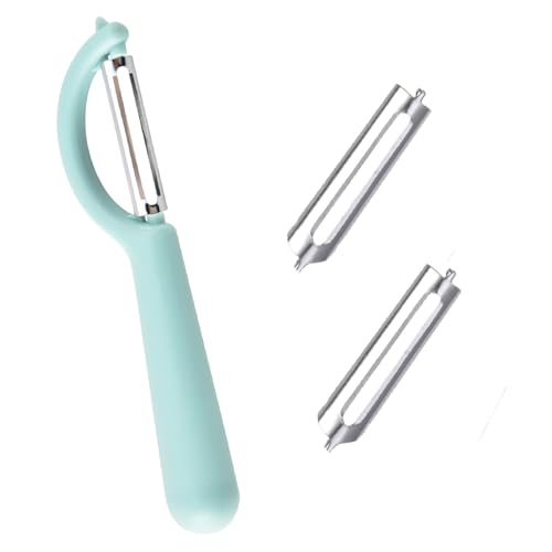 Sparschäler Set,P-Schäler für Tupper mit 2 Edelstahl Sparschäler Ersatzklingen,Kartoffelschäler Spargelschäler Gemüseschäler Karottenschäler,Vegetable Peeler,Kunststoffgriff Universalschäler(Blau) von lokxmve
