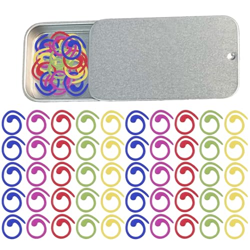 lokxmve 50 Stück Maschenmarkierer Stricken Metall Maschenmarkierer Häkeln 5 Farben Bunte Spiralstichmarker mit Aufbewahrungs Box Stitch Marker Stricken Zubehör für DIY Stricken Häkeln oder Basteln von lokxmve