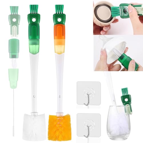lomdung 2 Stücke 5 In 1 Flaschenbürste Lang mit Griff, Multifunktionale Flaschenbürsten Reinigungsbürste mit 2 Stücke Haken, Reinigungsbürste für Wasserflaschen Babyflaschen Trinkgläser von lomdung
