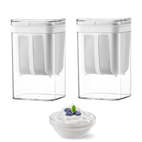 lomonmen Feine Filtersiebe Joghurt Sieb mit Deckel,Wiederverwendbarer Joghurt Molke Separator,1100ML Griechischer Joghurt Sieb für Herstellung dicker griechischer Joghurt Sojabohnenmilch (2pcs Weiß) von lomonmen