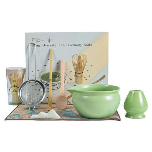 lomonmen Matcha Set,7 Stück Macha Tea Set mit Matcha-Besen,Matcha-Schale,Matcha-Whisk,Matcha-Sieb,Matcha-Chasen aus Keramik,Geschenk für Matcha-Liebhaber von lomonmen
