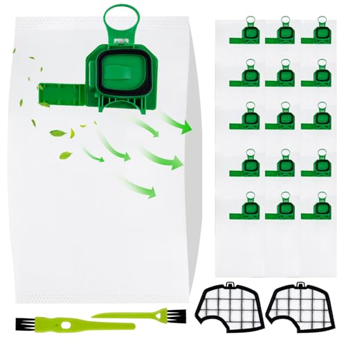 15 Stück Staubsaugerbeutel für Vorwerk Kobold VK140 VK150 FP140 FP150 mit 2 Filter Ersatz,2 sauberen Bürsten,Premium Microvlies Staubsaugerbeutel für Vorwerk von lompyeu