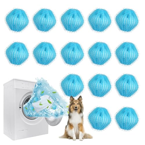 15 Stücke Tierhaarentferner Waschmaschine,Waschbälle,Haarfänger für Wäschetrockner,Flusenkugeln,Katzenhaarentferner Waschmaschine Wiederverwendbar Fusselbälle,Entfernt Tierhaare,Fusseln & Flusen von lompyeu