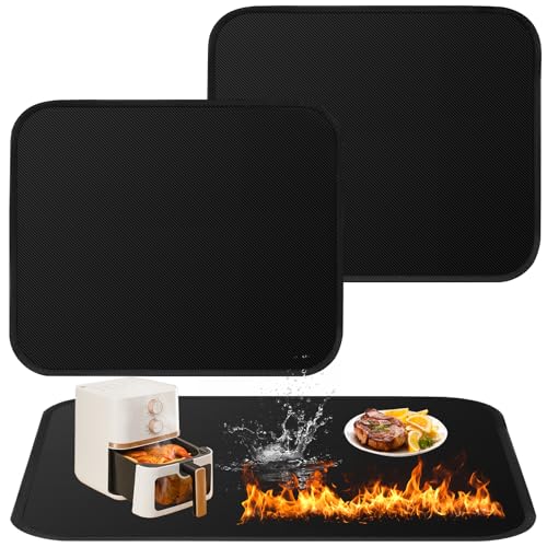2 Stück Hitzebeständige Unterlage 46x38cm,Dicker Hitzebeständige Matte ,Anti-Rutsch Wasserdichte Glasfasersilikon-Feuerschutzmatte für Tischplatte für Luftfritteuse,Küchenarbeitsplatten,Kaffeemaschine von lompyeu
