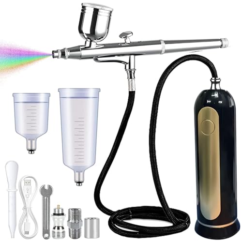 longziming Airbrush Set mit Kompressor, Kabelloses Airbrush Set Mit Kompressor, Tragbare Air Brush Kompressor-Set, Wiederaufladbare Airbrush für Malen, Tattoo, Nail Art, Mode, Barber von longziming