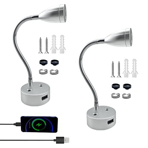 longziming Leselampe Wandmontage LED Bettleuchte Berührungsschalter Dimmbare Schwanenhals Lampe Bett Leseleuchte mit USB Anschluss für Camper Reisemobil Caravan Boat Warmweiß 2 Stücke von longziming