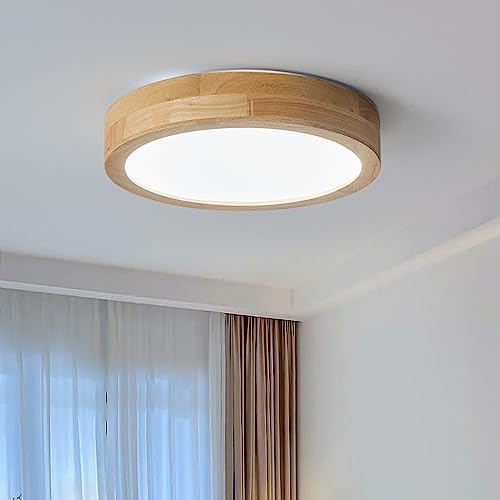 looluuloo LED Holz Deckenlampe Modern Rund Ø30cm Deckenleuchte 24W 1400LM Led Lampen Deckenlampen 6000k Kaltes Licht Geeignet Für Schlafzimmer, Wohnzimmer, Küche, Bad, Flur, Büro von looluuloo