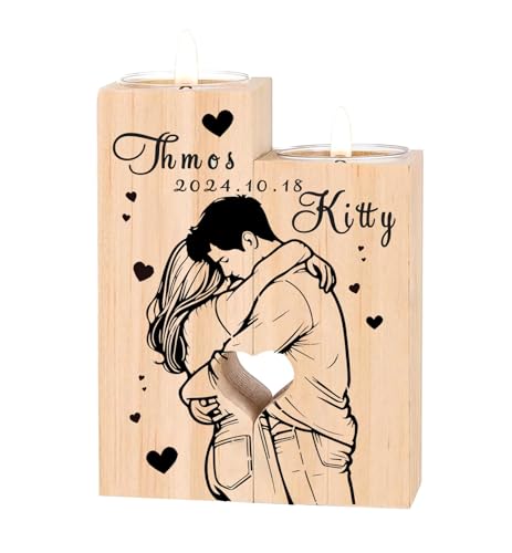 Personalisierte Kerzenständer aus Holz in Herzform 2-teilig mit Gewünschter Gravur-Geschenke für Frauen, Kerzenhalter-Geburtstag Geschenk-Hochzeitsgeschenk - Geschenk für Paare von loongway