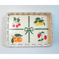 Korb Holz Serviertablett Vintage 1970Er Jahre Pfirsich Baum Designs Home Entertaining Decor von looseendsvintage