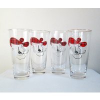 Libbey Scotsman Pint Biergläser 4Er Set // Mid Century Rot Karierte Pfeife Raucher Barware von looseendsvintage