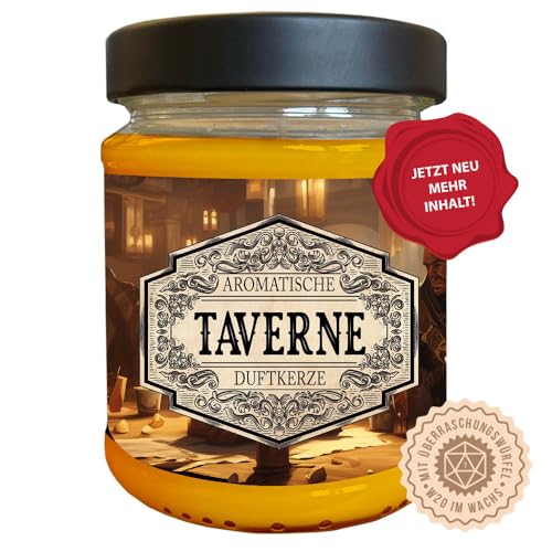 Rollenspiel Duftkerze Taverne mit verstecktem D20-Würfel - Handgemacht in Deutschland, (Neue Größe) 240ml, ca. 40 Stunden Brenndauer von lootchest