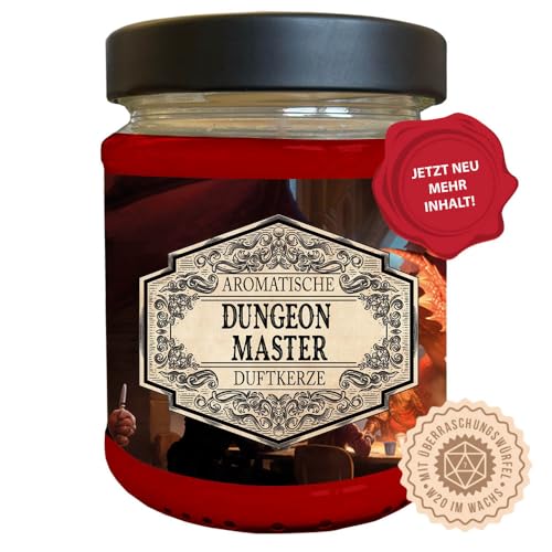 Rollenspiel Duftkerze Dungeon Master mit verstecktem D20-Würfel - Handgemacht in Deutschland, (Neue Größe) 240ml, ca. 40 Stunden Brenndauer von lootchest