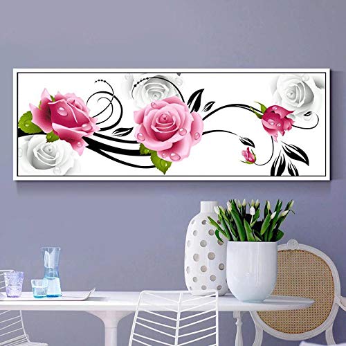 looui 5D Diamant Stickerei Set Bohren Voll Große Größe Weiße Rosa Rose DIY Diamant Malerei Diamant Painting Kreuzstich Stickerei Diamantbild für Zuhause Wand Basteln Deko Rundbohrer 40x80cm H15309 von looui