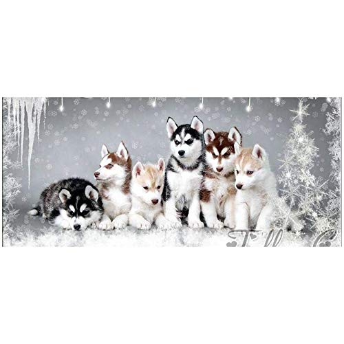 looui Voll Bohren Diamant Malerei 5D DIY Set Husky Winter Hundetier Crystal Strass Stickerei Kreuzstich Stickerei Große Diamond Painting Zuhause Wand Deko Vierkantbohrer 60x120cm H143 von looui