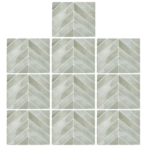 lopituwe 3D Fliesenwand Selbstklebender Aufkleber zum Einkleben von Wandfliesen, Aufkleber, einfach anzubringen Temperaturbeständige Fliese, 11,4 x 9 Zoll, Graugrün (10 Stück) von lopituwe