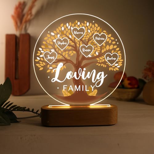 lorajewel Personalisierte Familienstammbaum Nachtlicht mit 3-8 Namen Geschenk für Mama Großmutter zum Muttertag Weihnachten (B-6 Name) von lorajewel
