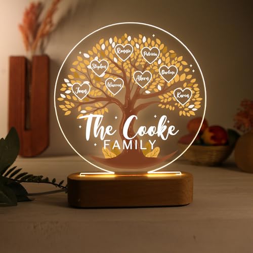 lorajewel Personalisierte Familienstammbaum Nachtlicht mit 3-8 Namen Geschenk für Mama Großmutter zum Muttertag Weihnachten (B-8 Name) von lorajewel