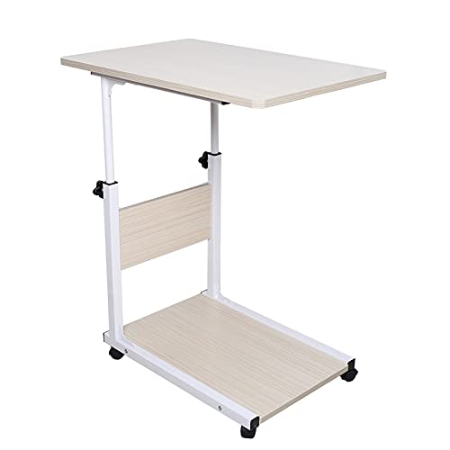 Beistelltisch mit Rollen Laptoptisch C-Form Sofatisch 55-80cm Höhenverstellbar Nachttisch Wohnzimmertisch Metallgestell Mobiler Kaffeetisch Tischplatte für Couch (Weiss) von lousriyy