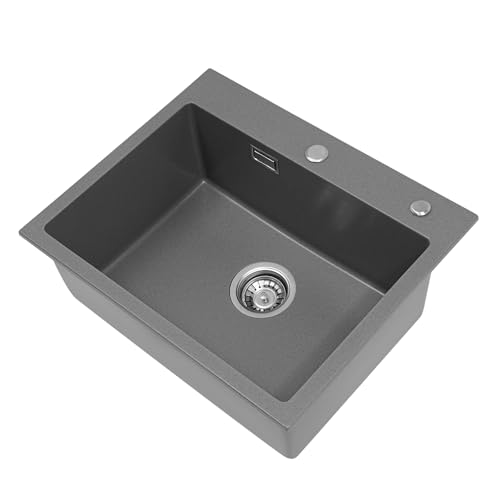 Küche Waschbecken mit Drainage Komponenten Küchenspüle 55 * 45cm Kücheneinbauspüle Einbauspüle Waschbecken Spülbecken aus Quarzstein, Unterbaubecken Küchenspülen 2-Loch Sink zuHause (Grau) von lousriyy
